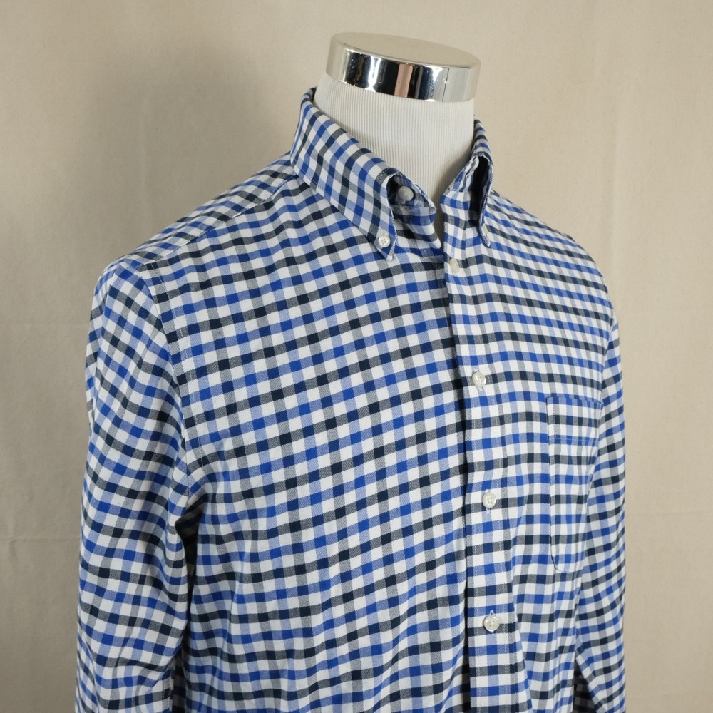 Stafford 15.5 34/35 Fitted Wrinkle Free Oxford Dress Shrit Blue Gingham Mens